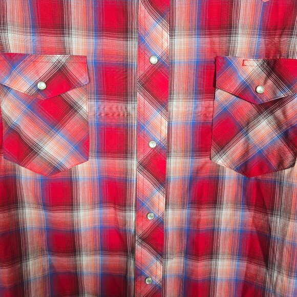 Wrangler Men's‎ 2XL Pearl Snap Shirt Red Plaid Western Short Sleeves - Picture 4 of 6